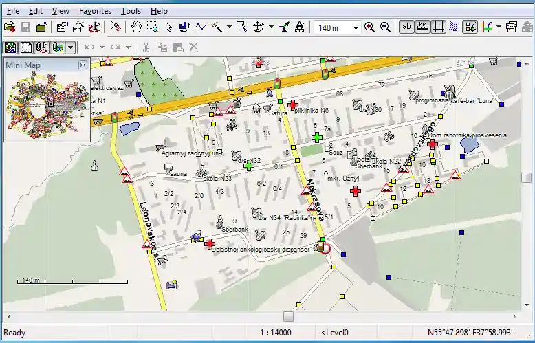 the original OSM route is in red, blue after simplification